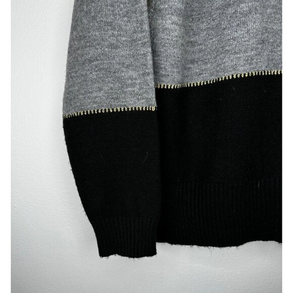 Halston Women Colorblock Stripe V-Neck Pullover Sweater Size Medium Gold Shimmer - Picture 3 of 7